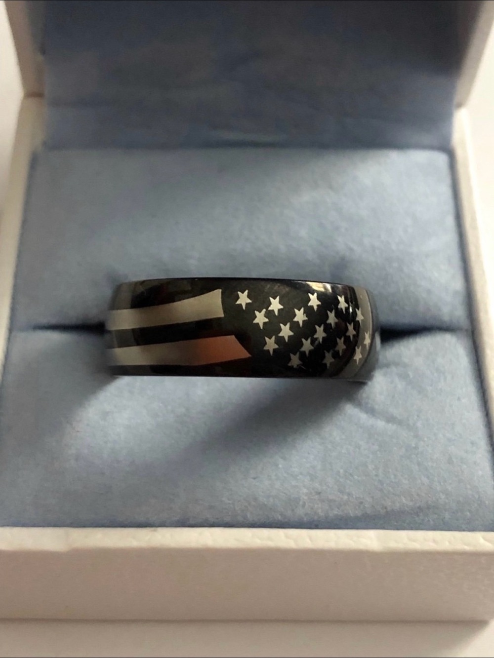 Black Stainless Steel Silver American Flag Unisex Size 11 Ring